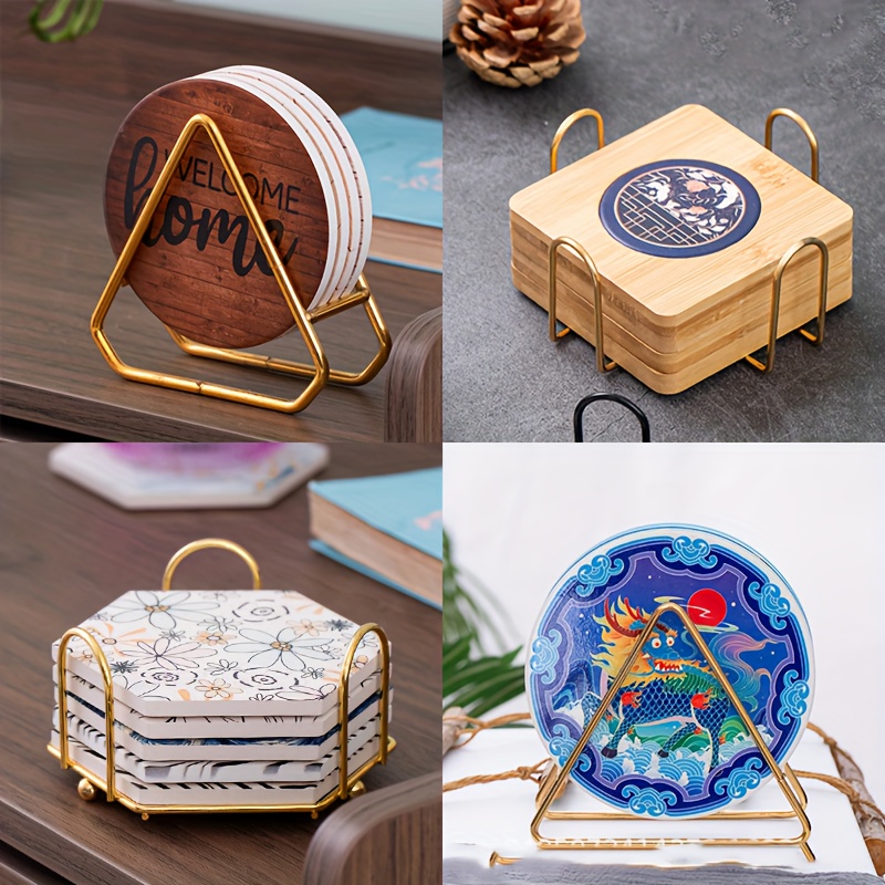 Metal Holder For 4 6 Coasters Coaster Holder Ceramic Coasters Cup Iron Holder Tray Metal Coaster Holder Suitable For Round And Square Coasters B