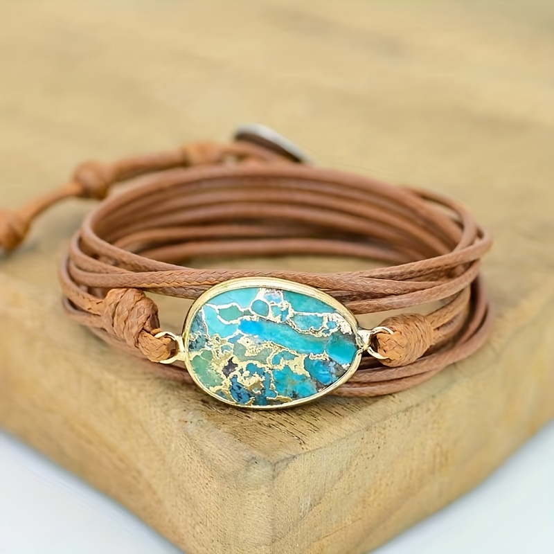 

1pc Creative Ethnic Boho Lake Blue Turquoise Accessories Bracelet Wire Woven Men's And Women's Hand String Multi-layer Holiday Gift Y2k