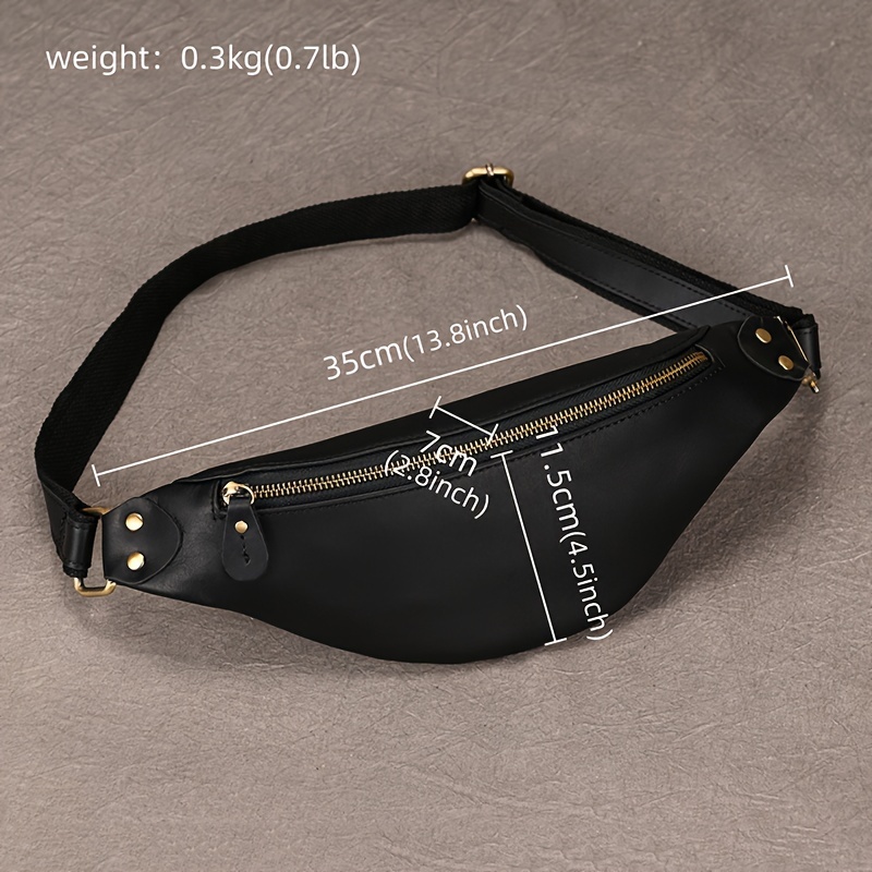Black Fanny Pack For Men Genuine Cowhide Leather Waist Bag Metal