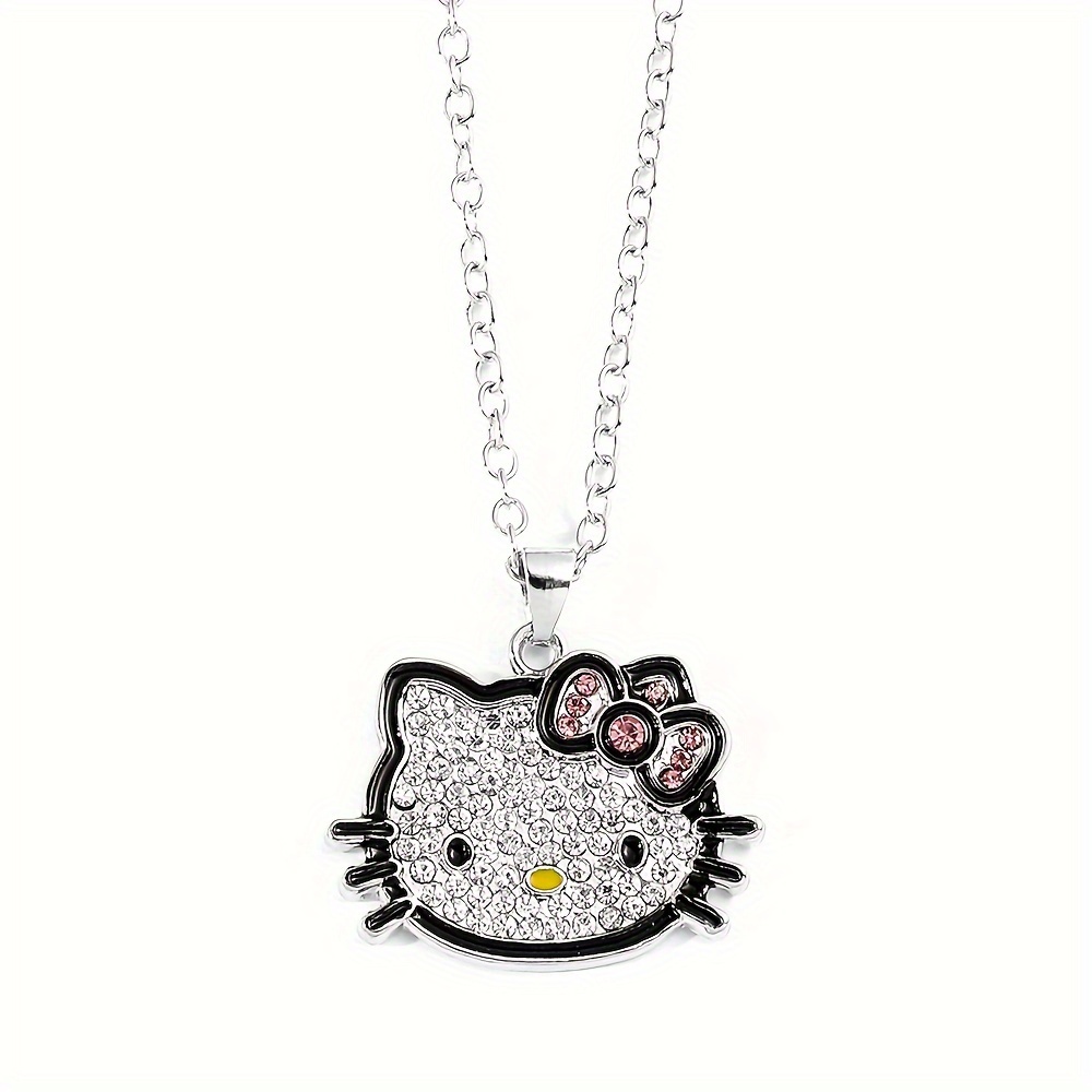 Hello Kitty Sanrio Necklace Rhinestone Silver Color