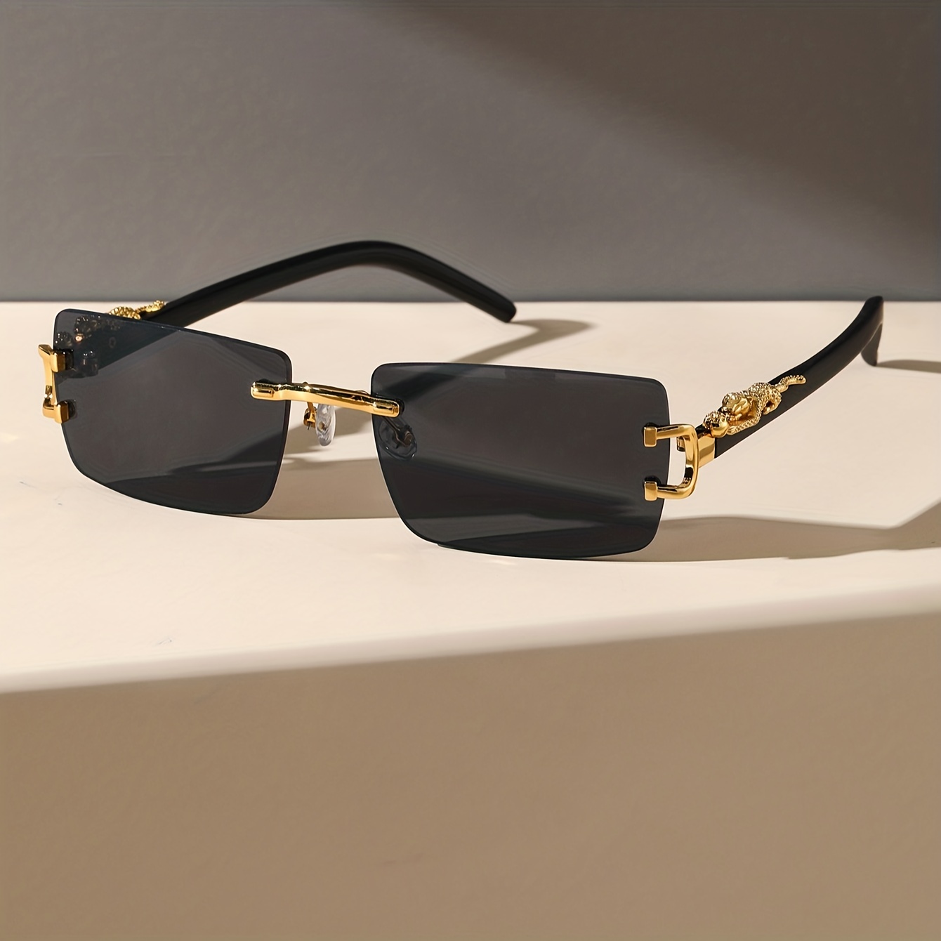 1pc Mens Classic Casual Rimless Sunglasses Zinc Alloy Frame Pc Lens ...