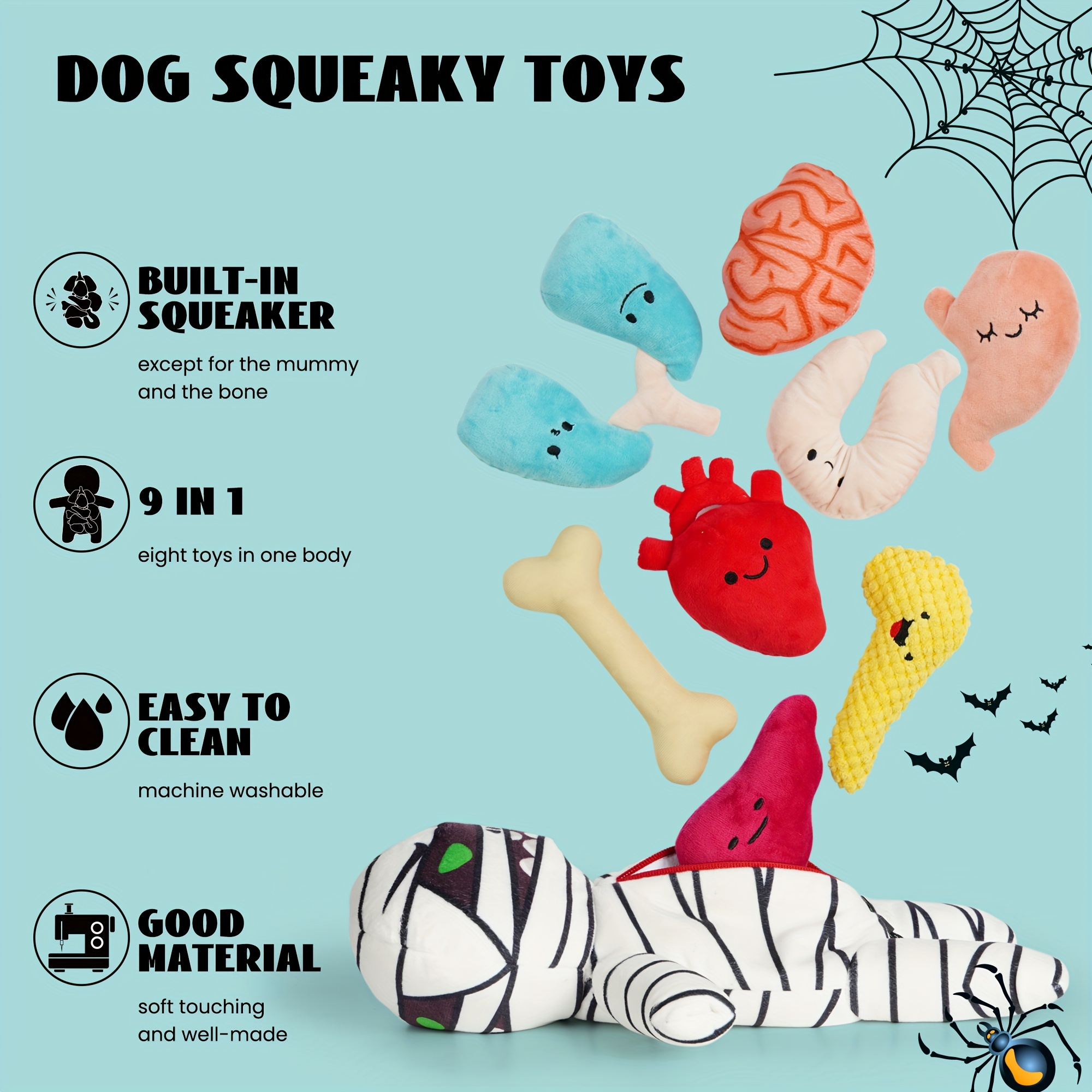 Funny Plush Squeaky Dog Toys: 9 in 1 Halloween Stuffed Chew - Temu