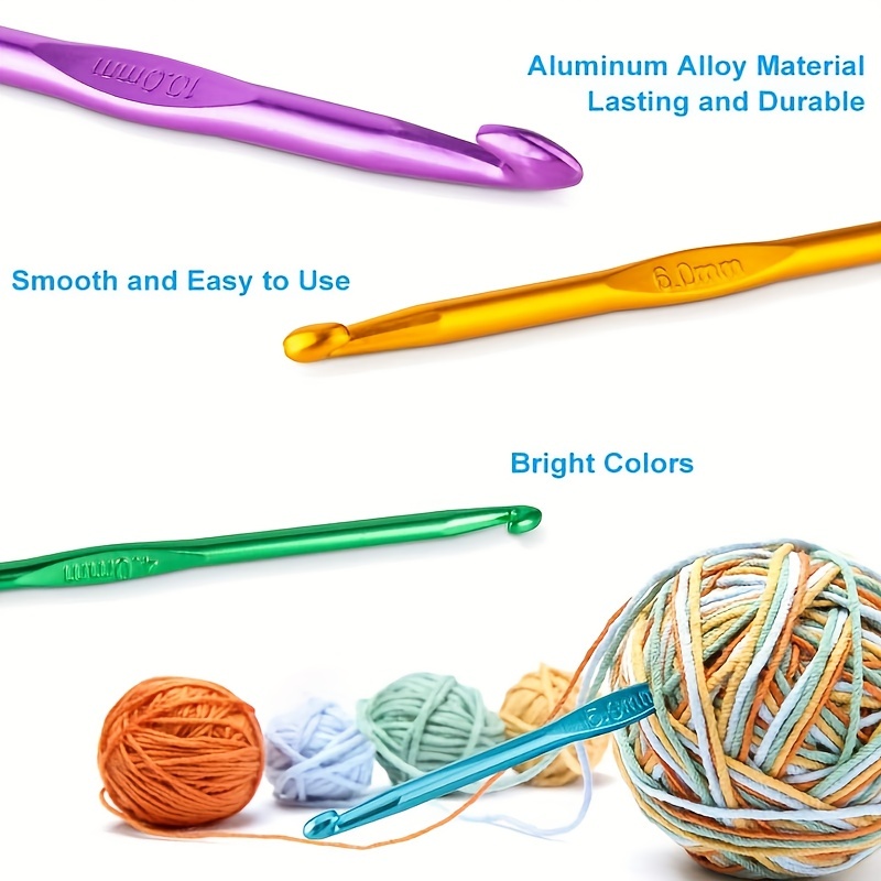 14pcs Handle Crochet Hook Knitting Needles Set Crocheting Needle Tool  Aluminum Colored Crochet Sweater Knitting Crafts