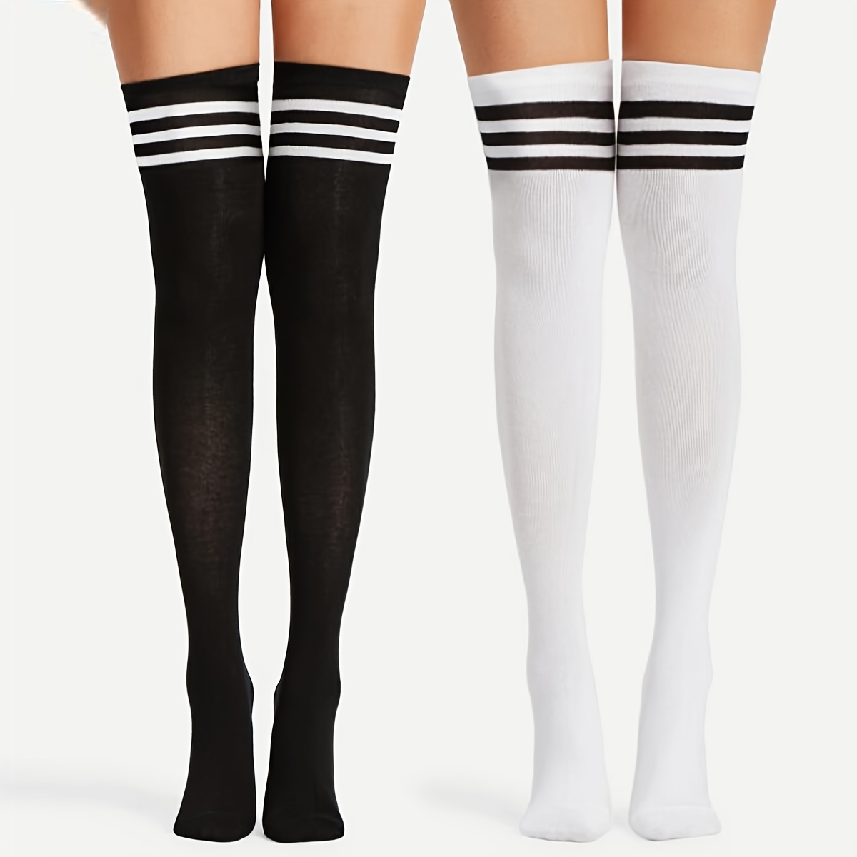 Toulite 4 pares de calcetines altos hasta el muslo para mujer, calcetines  de punto trenzado sobre la rodilla, calcetines de pierna larga cálidos para