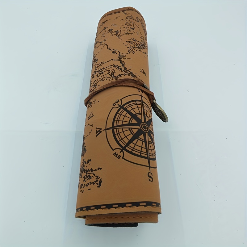 Pu Leather Roll up Pen Bag Vintage Treasure Map Pencil Pouch - Temu