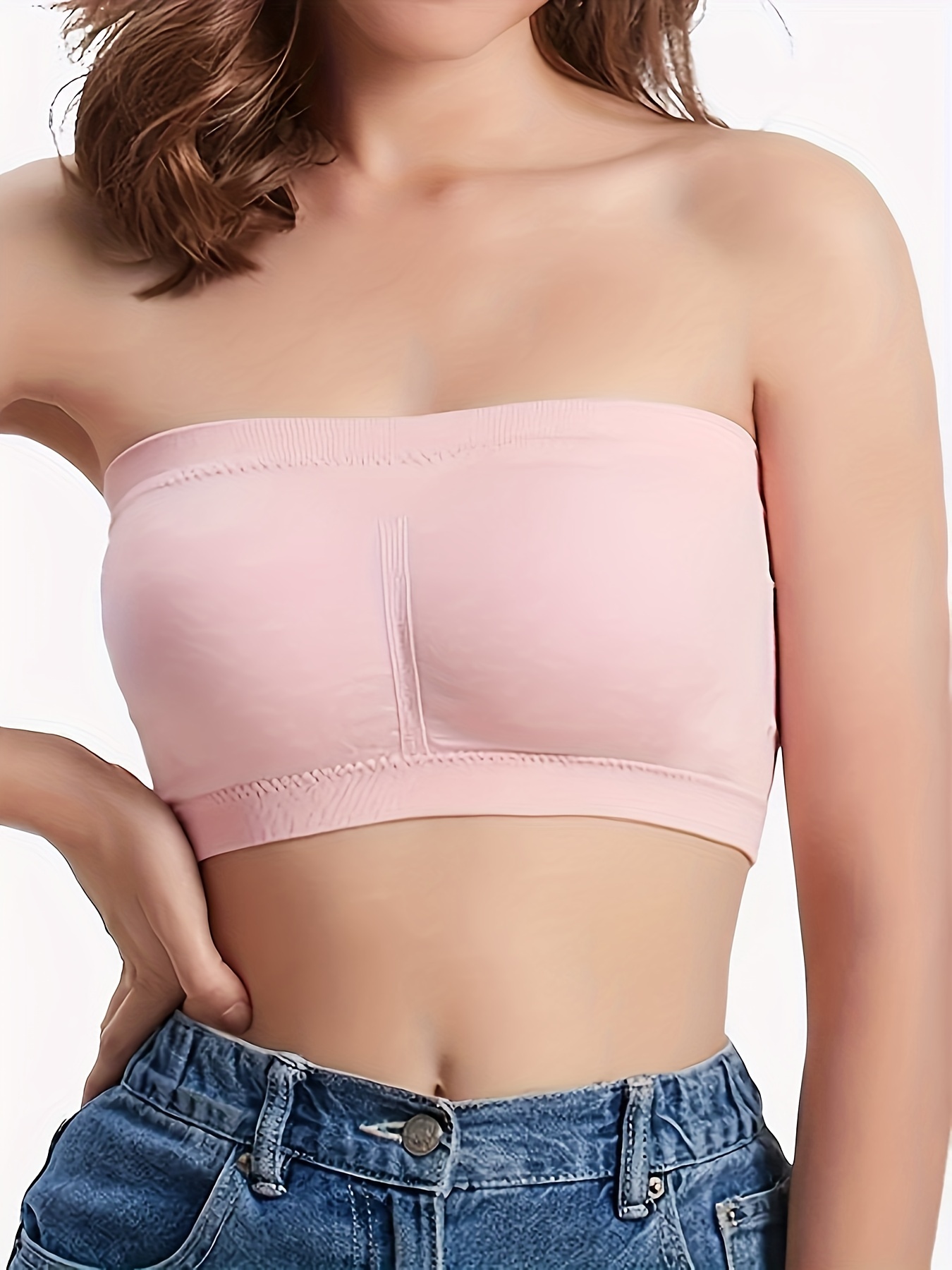 Strapless Bras for Women Stretch Bandeau Bra Solid Plus Size Strapless Bras,  Comfort Wireless Bra Beige : : Clothing, Shoes & Accessories