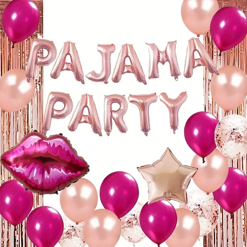 43pcs, Pajama Party Decorations, Rose Golden Burgundy Pajama Party
