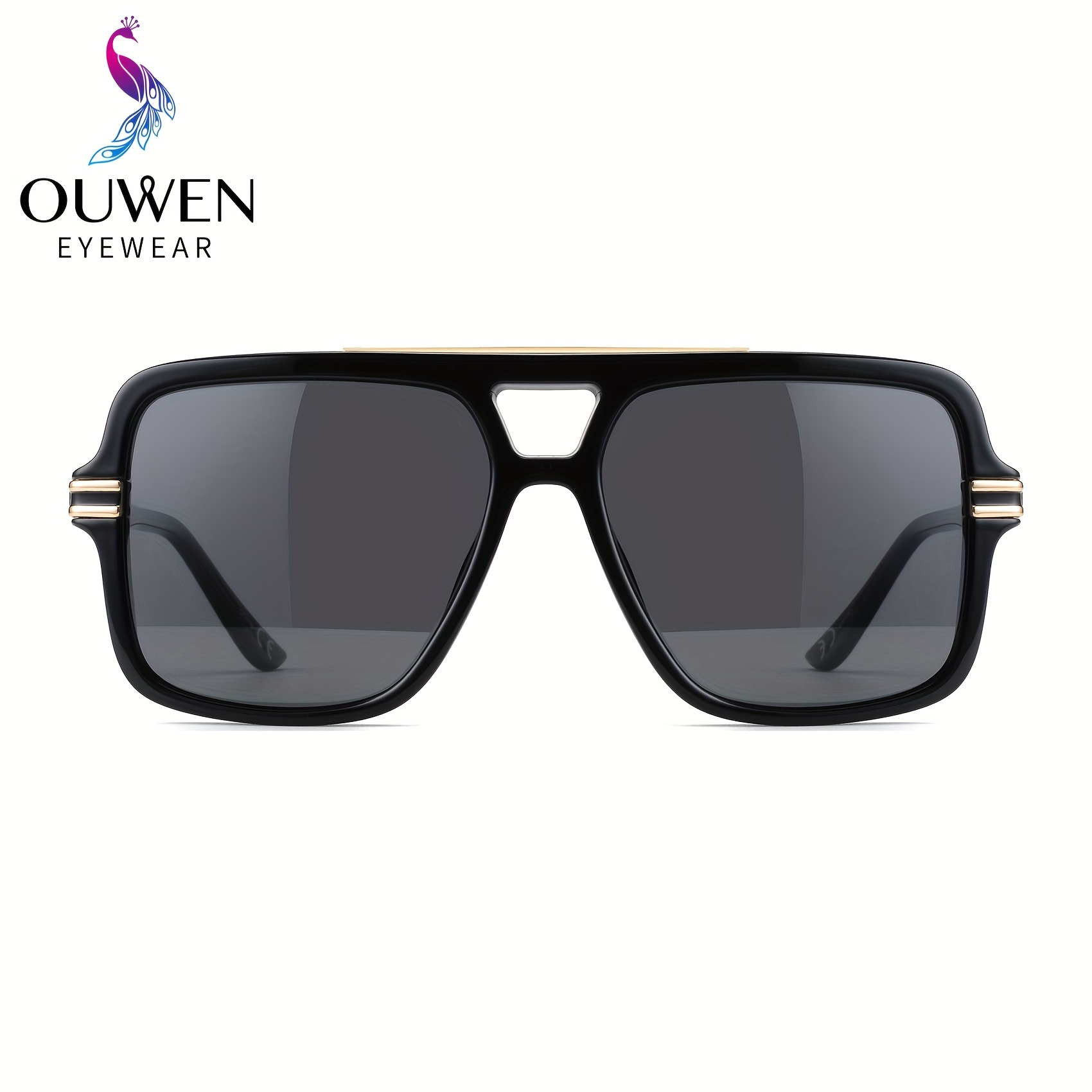 Oversized Square Pilot Polarized Men's Sunglasses, UV400 Eye Protection Outdoor Travel Sunglasses, with Paper Box + Glasses Bag + Glasses Cloth,Temu