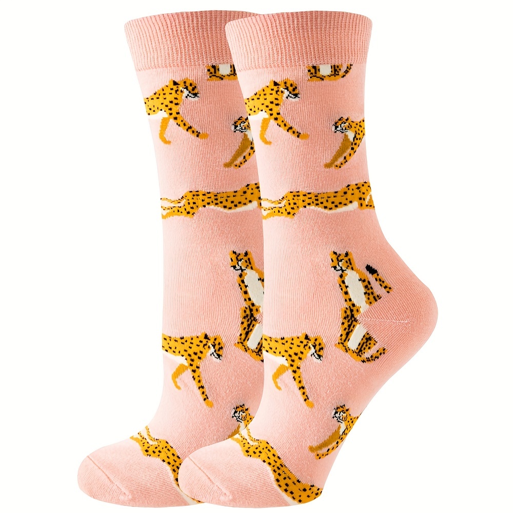 

Leopard Print Socks, Comfy & Breathable Animal Mid Tube Socks, Women's Stockings & Hosiery
