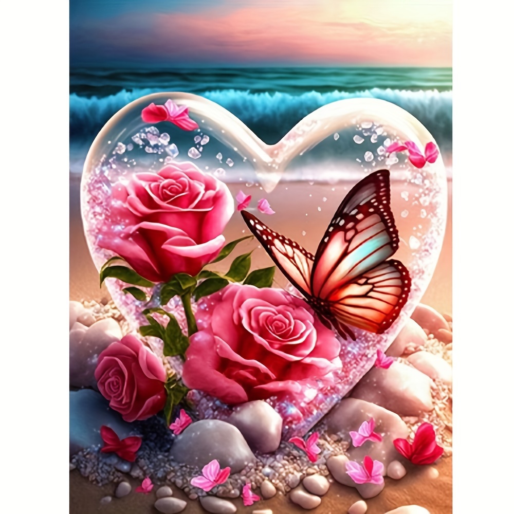 5D Diamond Painting Pink Butterfly Roses Kit