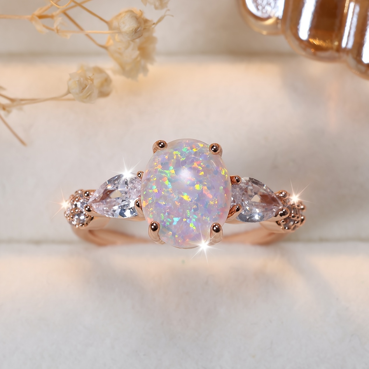 

1pc Women's Oval Opal Ring Jewelry Elegant Engagement Ring Wedding Band Christmas, New Year's, Valentine's Day Fashion Ring Accessories