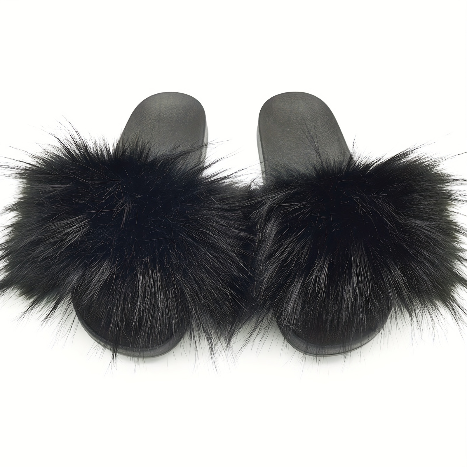 NEW SKIMS Women's Fuzzy Slides Slippers Faux Fur Onyx Black 35 (US 4.5)  NWOB