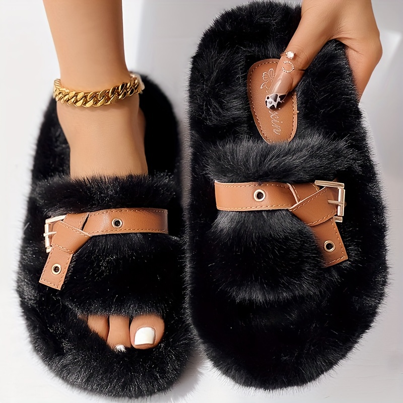 Mink fur slides -Double buckle