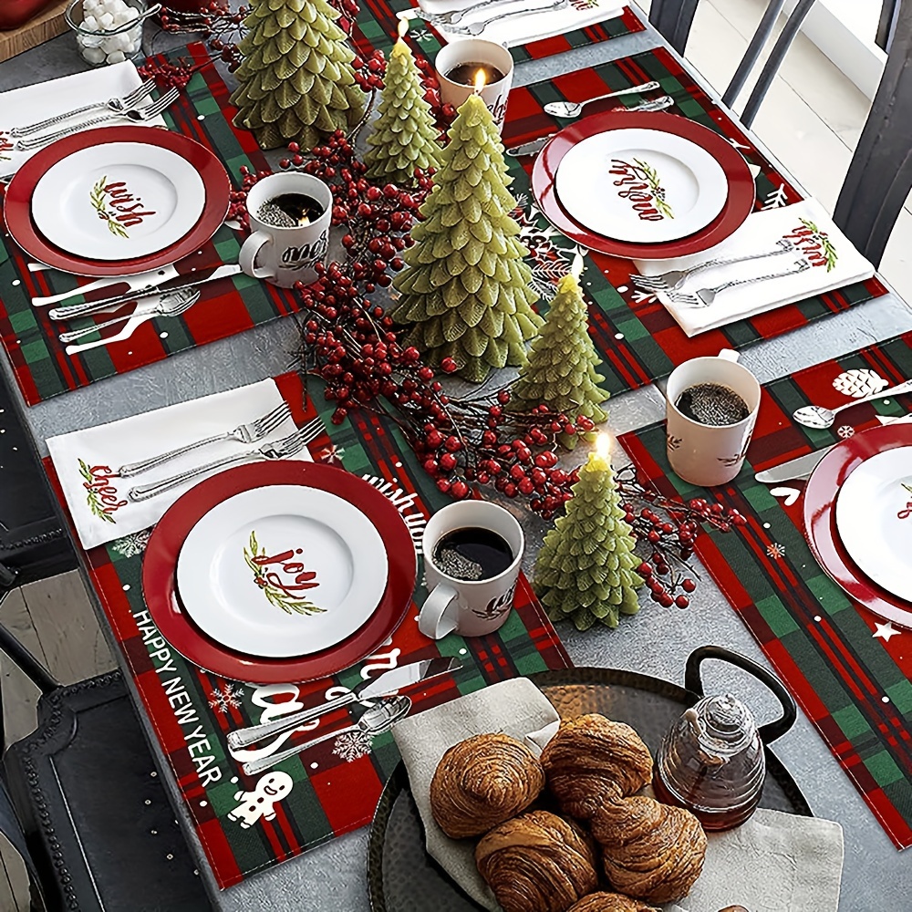 2/4/6/8 Piezas, Mantel Individual De Lino Navideño, Tapete De Mesa Con Tema  Navideño