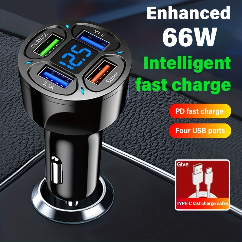 

Car Charger Super Fast Charge 66w High Power 1 Drag, 4 Multifunctional Cigarette Lighter Conversion Plug Usb Universal Mobile Phone Charger