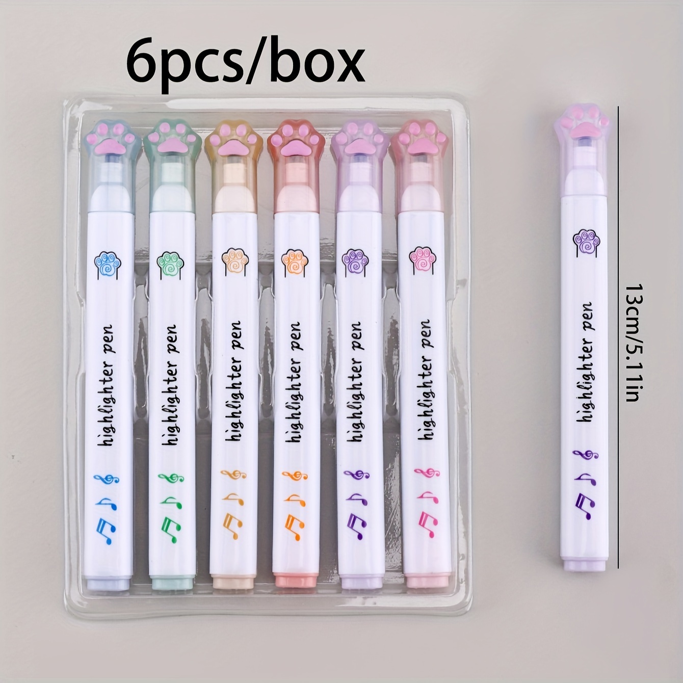 6pcs Kawaii Cat Claw Pastel Color Highlighters Drawing Art Markers