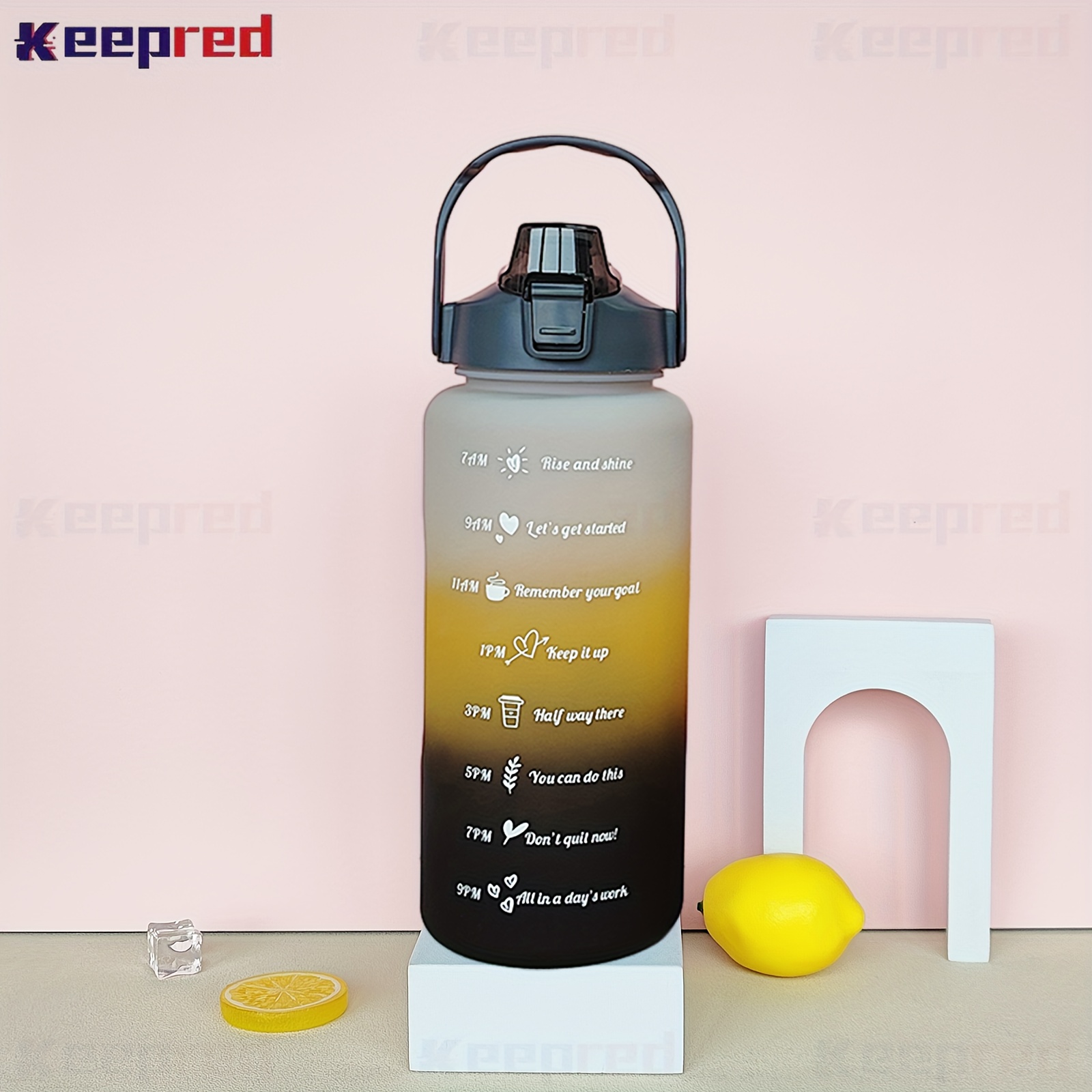 3pcs Gradient Sports Water Bottle With Straw, Time Marker And