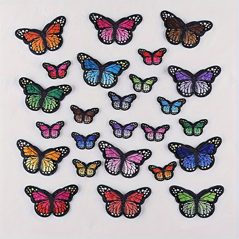 

10pcs/12pcs Large And Small Colorful Butterfly Embroidery Patches For Men, Iron-on Style Cloth Stickers For Dress Clothes Hat Shoes Flower