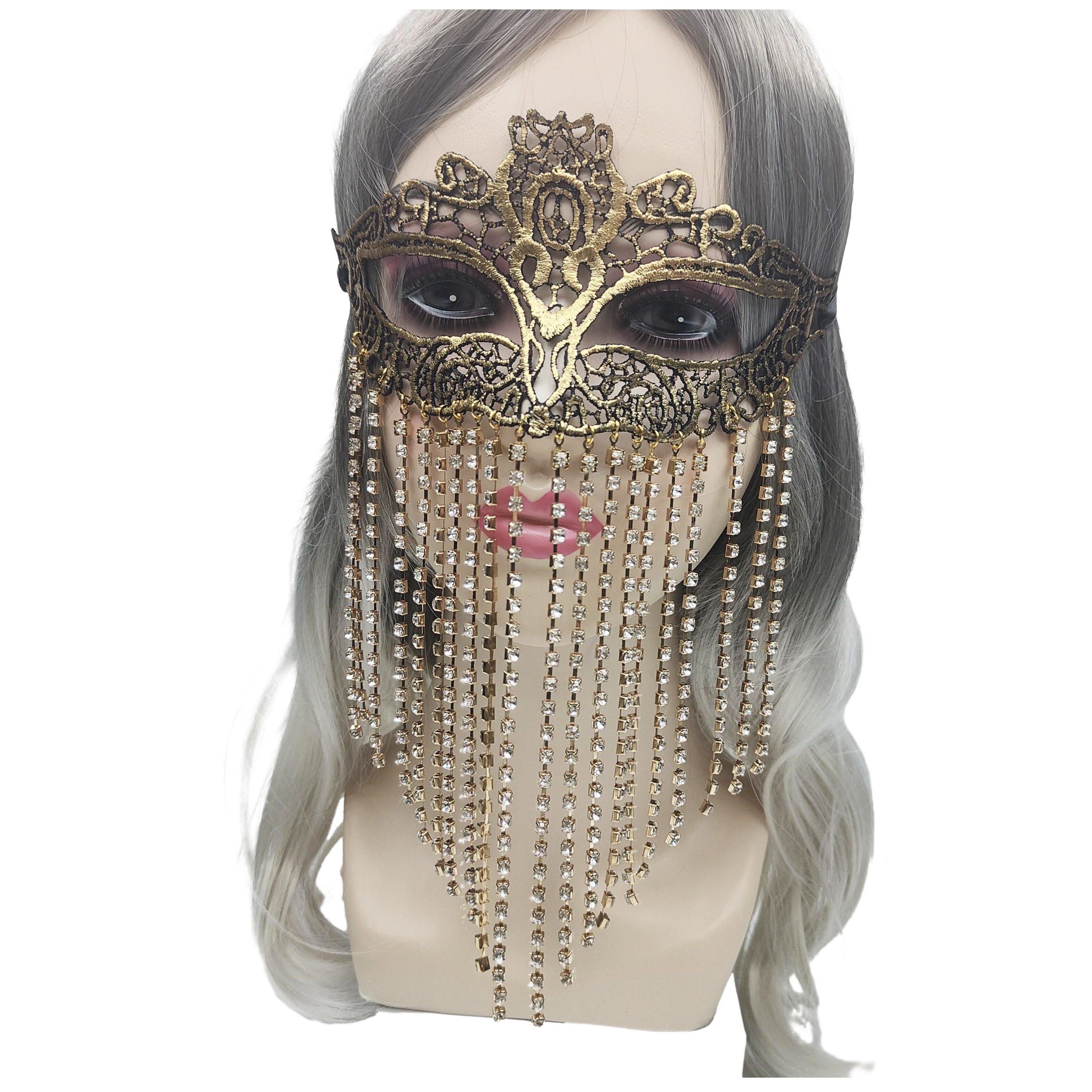 Flower Venetian Masquerade Mask Full Face Lace Rhinestone Women