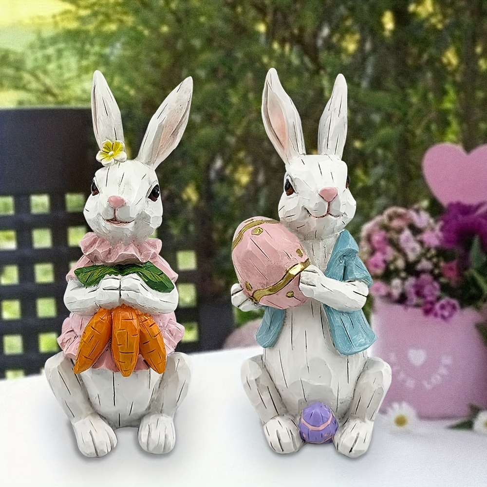 2pcs easter decoration easter bunny decor easter rabbit spring home decor bunny figurines bunny statue home decoration living room study tv cabinet and office desktop decoration