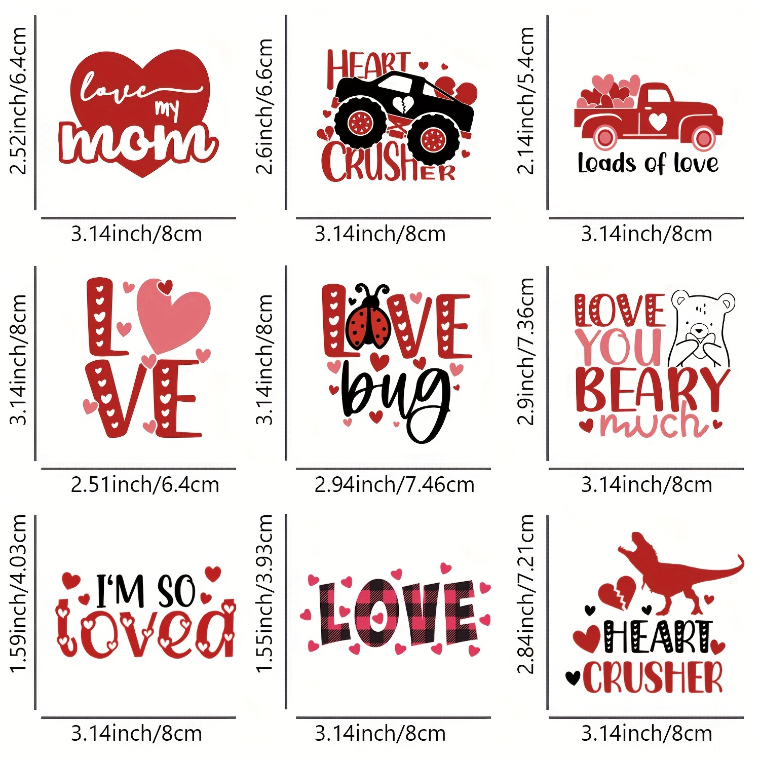 9Pcs Valentine's Day Iron on Patches Heat Transfers Stickers Love Transfer  Stickers, Romantic Hearts Patches Decals Transfer Sticker DIY Iron on