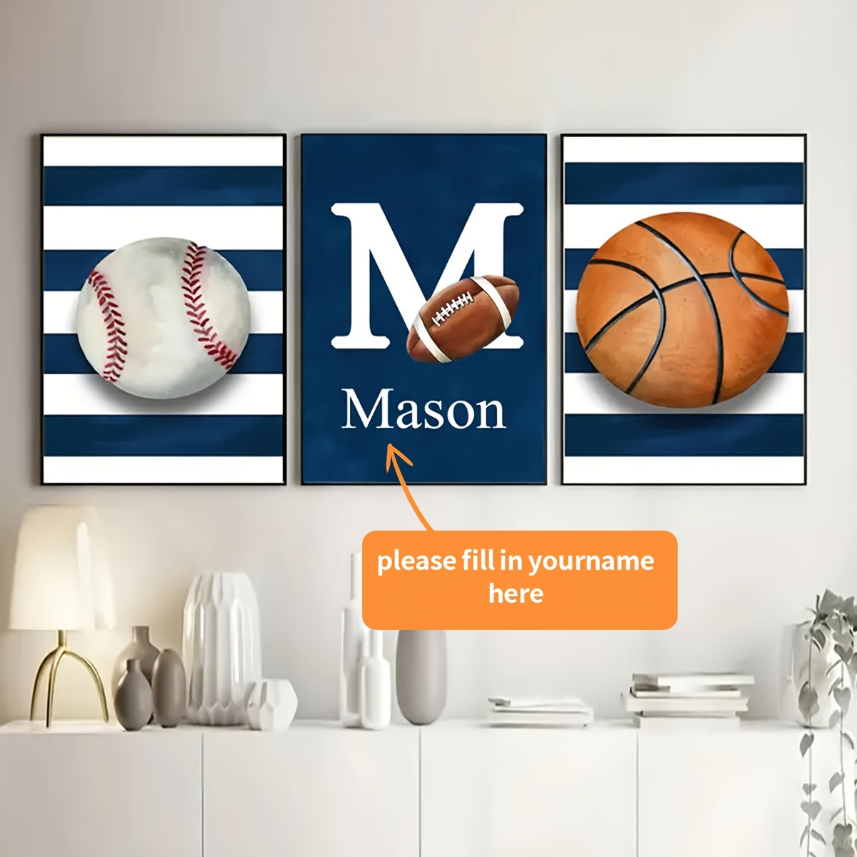 

3pcs/set Unframed Personalized Name Sports Canvas Poster Wall Painting, Customized Name Poster For Home Decoration, Canvas Printing For Living Room And Bedroom Decoration, Perfect Gift And Decoration