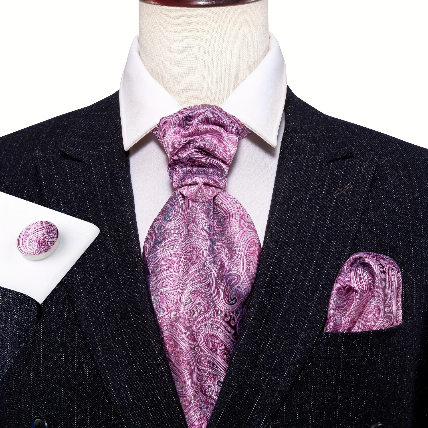 Dibangu Mens Cravat Self Tie Jacquard Woven Paisley Ascot Tie And Pocket  Square Cufflinks Set Formal Casual, Buy More, Save More
