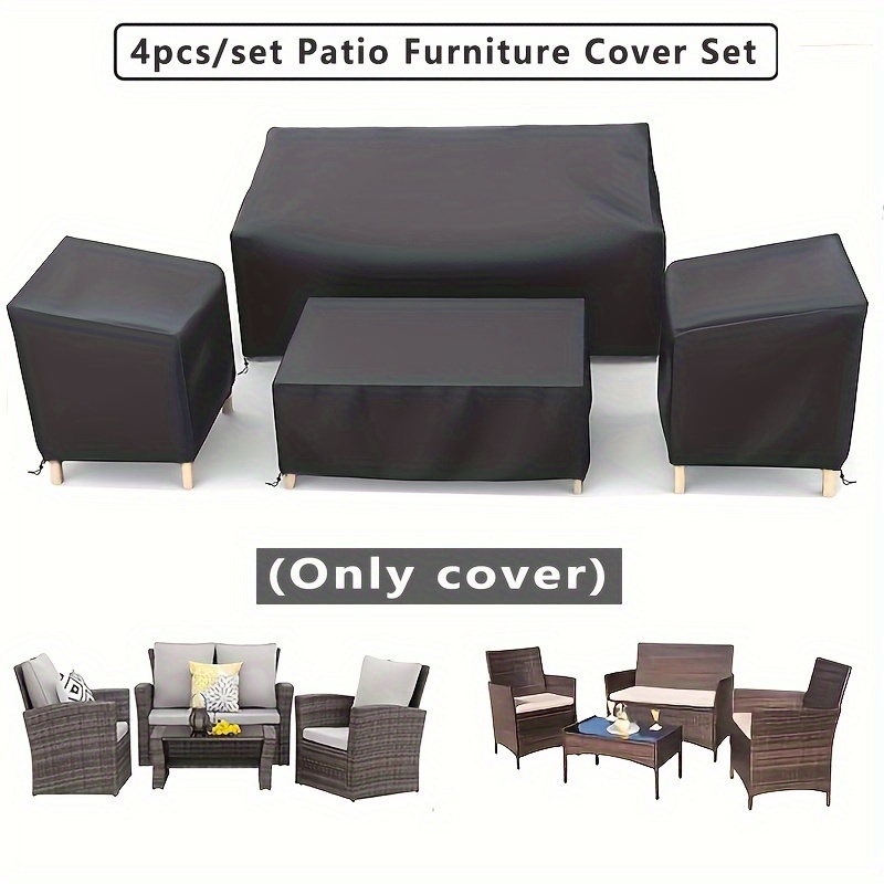

4pcs/set Patio Furniture Set, Suitable For Outdoor Rattan And Wicker Chair Conversation Furniture Sets, Heavy-duty Durable Waterproof Fabric (drawstring, Black)