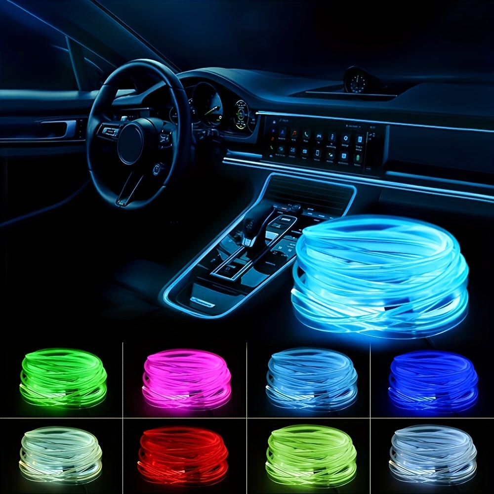 Tira de luces LED para coche, iluminación Interior Flexible de neón EL con  controlador de accionamiento de cigarrillos, accesorios para coche, 5M -  AliExpress