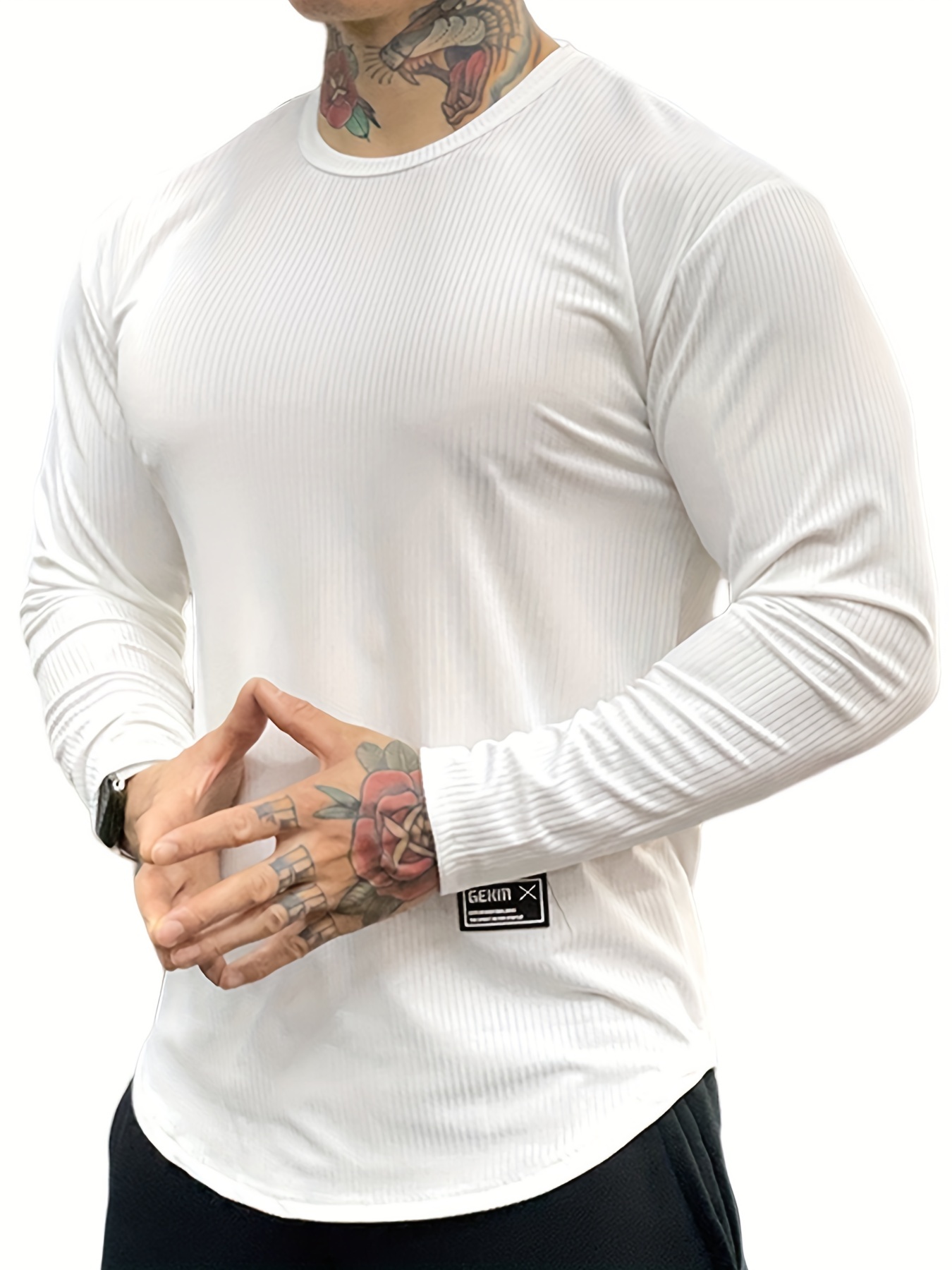 Mens ribbed crew 2024 neck t shirts