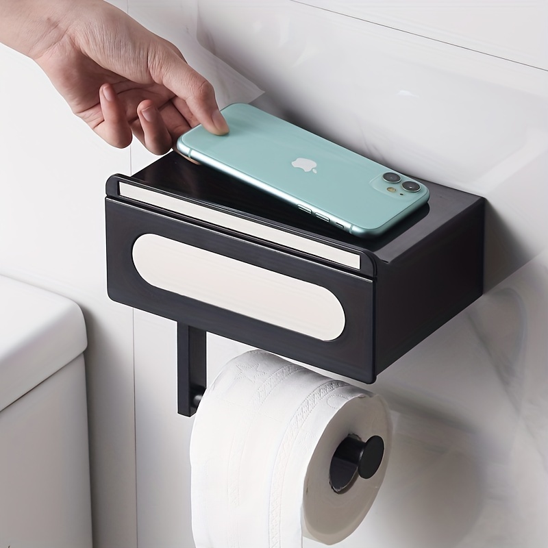 Toilet Paper Holder With Shelf Bathroom Wipes Storage Box - Temu