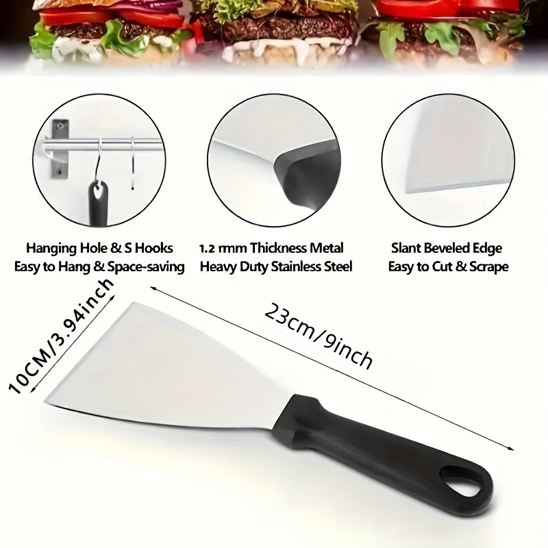 Grill Scraper For Griddle- Stainless Steel Slant Grill Spatula Scraper  Diner Flat Straight Blade With Riveted Wooden Handle For Teppanyaki, Bbq,  Dough Pancake And Pizza - Temu