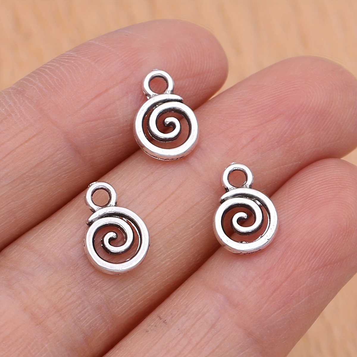 10 Spiral Swirl Circles Tiny Charm for Bracelet/Earrings/Necklace Pendant  Silver