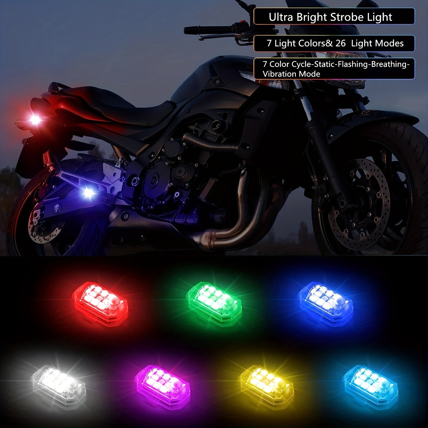  Wireless LED Strobe Light with Remote, High Brightness 7 Colors  USB Rechargeable Flashing Lights for Car, Trucks, Motorcycle, Bike,  Vehicles, Drone, Riding Anti-Collision Night Signal Light (2Pcs) :  Automotive