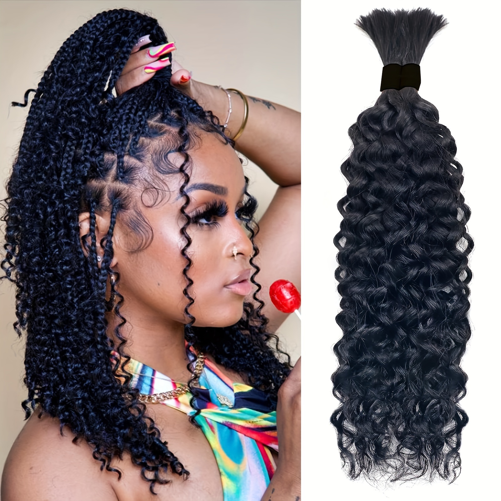 Water Wave Bulk Human Hair For Braiding Micro Braiding Hair Human Hair 100g  (1Pack-2Bundles) Curly Human Hair for Boho Virgin Braids Human Hair