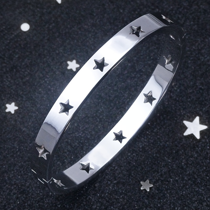 Stainless Steel Hollow Bracelet Snap Buckle Bangle