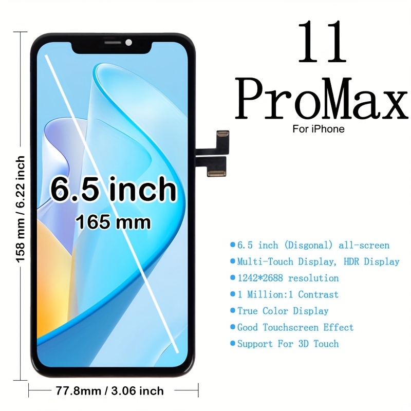 iPhone 11 Pro Max Screen Replacement Kit 6.5'' LCD Display 3D Touch Full HD  Digitizer Full Assembly Repair Kits Waterproof Frame Sticker+Screen  Tempered Protector 