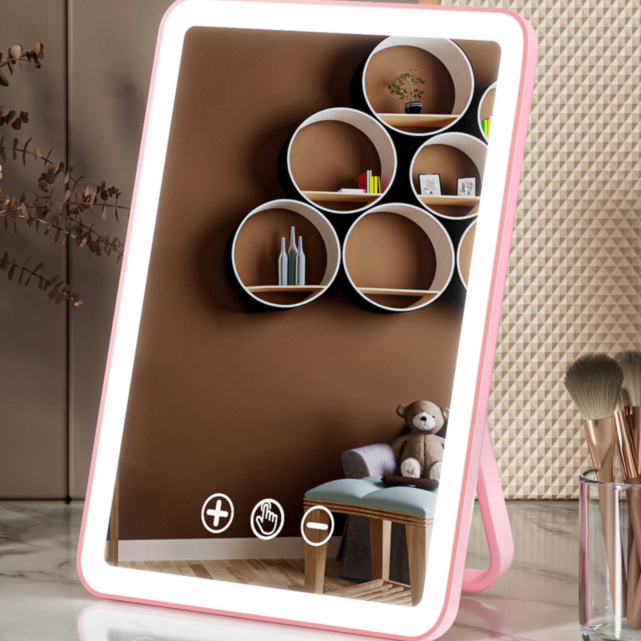 BWBW Espejo de maquillaje para pared con luz LED, 5 aumentos,  espejo cosmético para baño o dormitorio, espejo de dos caras, alimentado  por enchufe : Hogar y Cocina