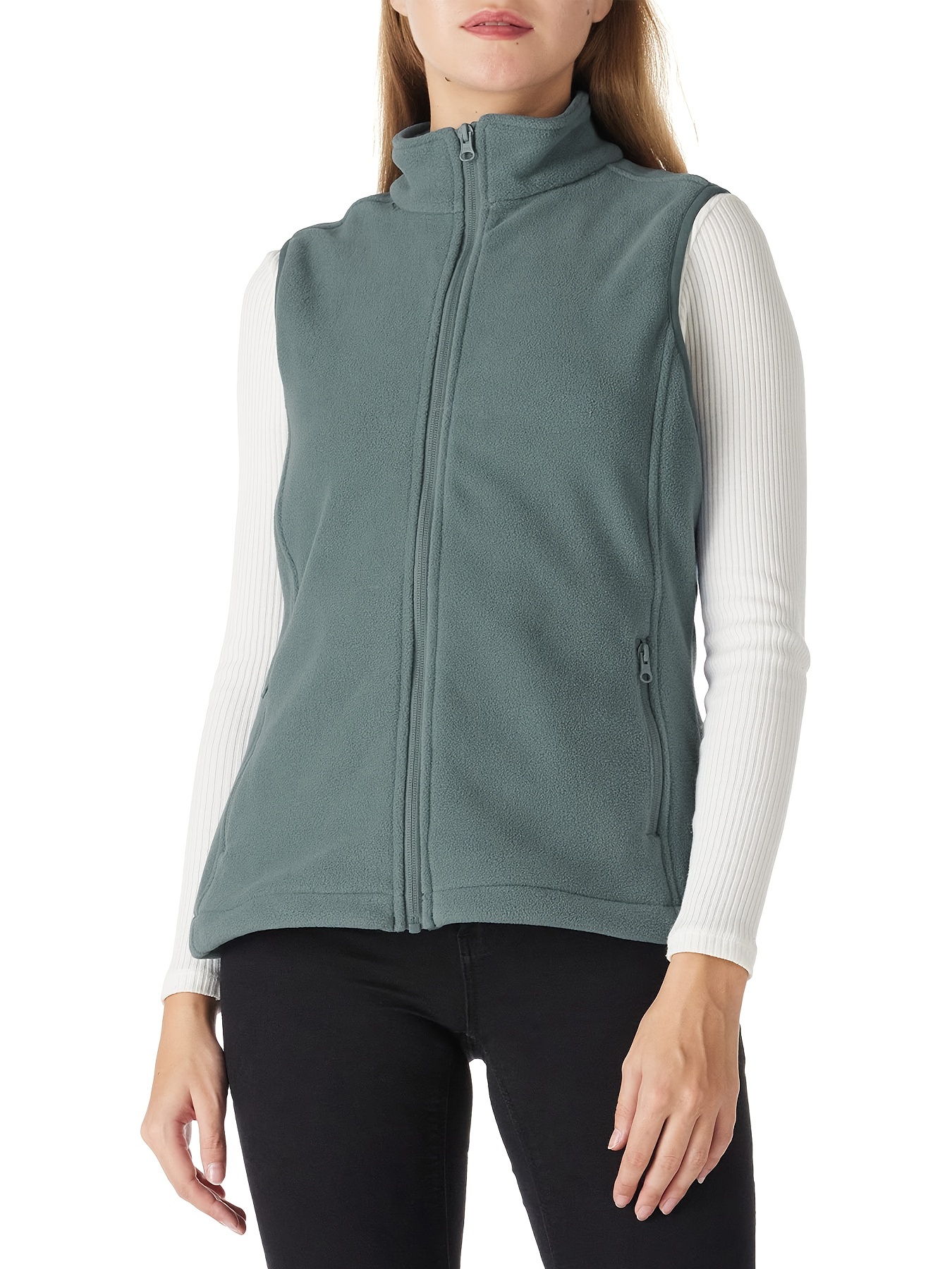 Plain Zip Front Sporty Jackets Sleeveless Pockets Slight - Temu