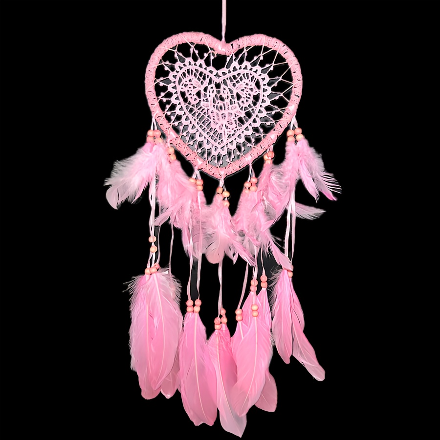 Dream catcher with LED light, handmade dream catcher with feathers, girls  room, bedroom, romantic decoration, wall hanging, home decor, ornaments,  handicrafts (pink) 