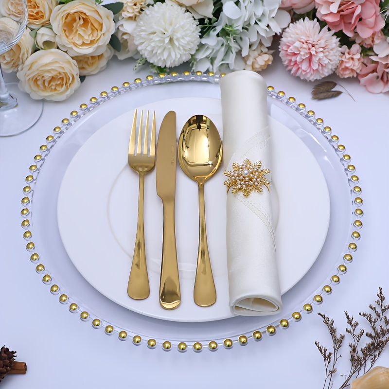 Clear / Gold Beaded Rim Plastic Dinner Plates