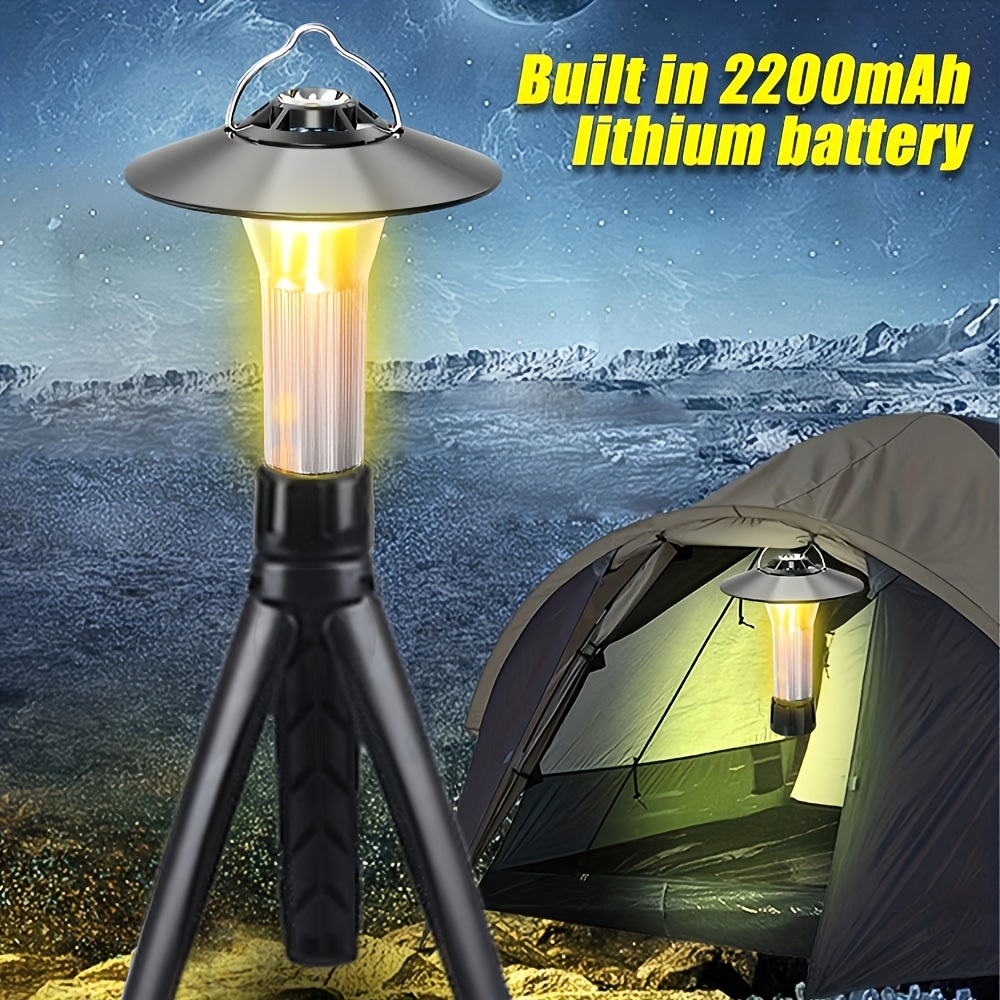 Mini Camping Lantern with Tripod Lampshade Hanging Flashlight Zoomable Camp  Light Type-C Rechagreable Lamp for Outdoors Hiking