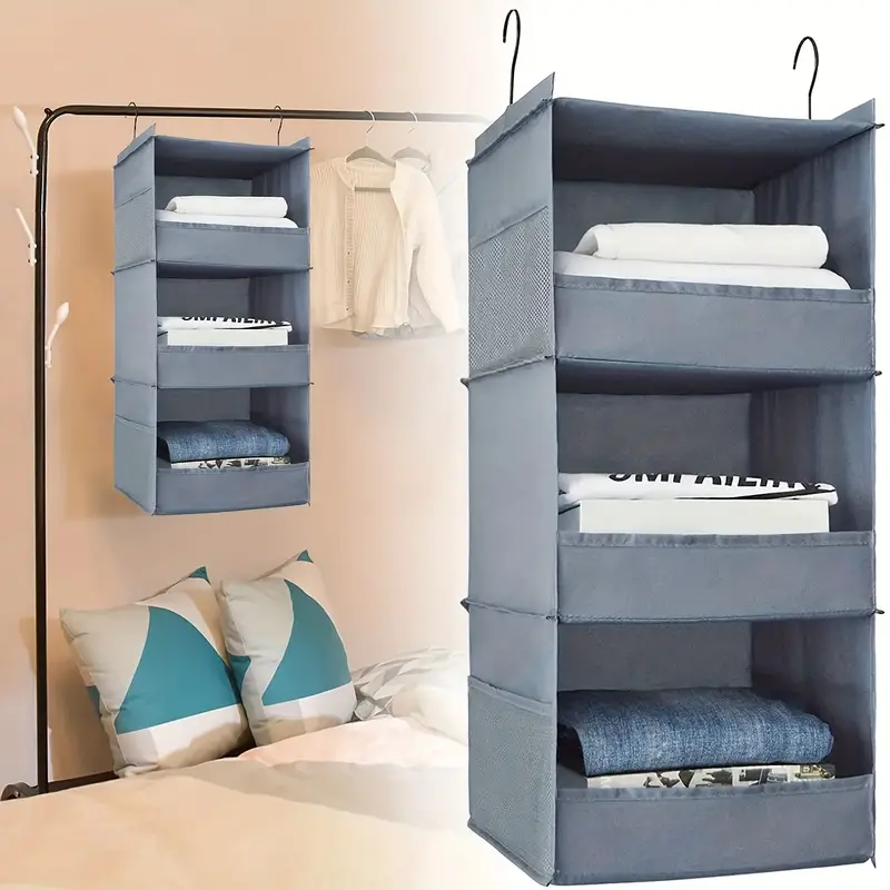 1pc 3-layer Hanging Closet Organizers And Storage, Collapsible Sturdy  Durable Closet Storage Organizer With 4 Side Pockets, For Rv Wardrobe Camp,  Hanging Organizer For Shoes Toys Baby Clothes