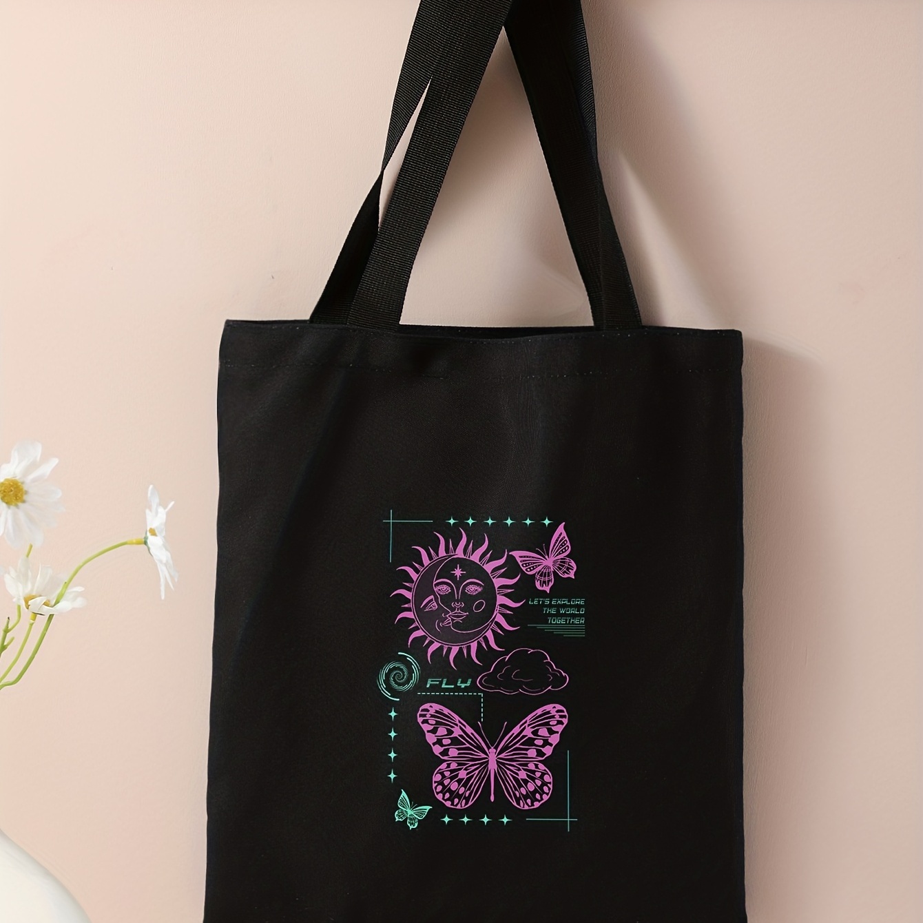 Cute Cat Print Canvas Tote Bag, Large Capacity Shoulder Bag, Women's  Reusable Handbag & Grocery Shopping Bag - Temu