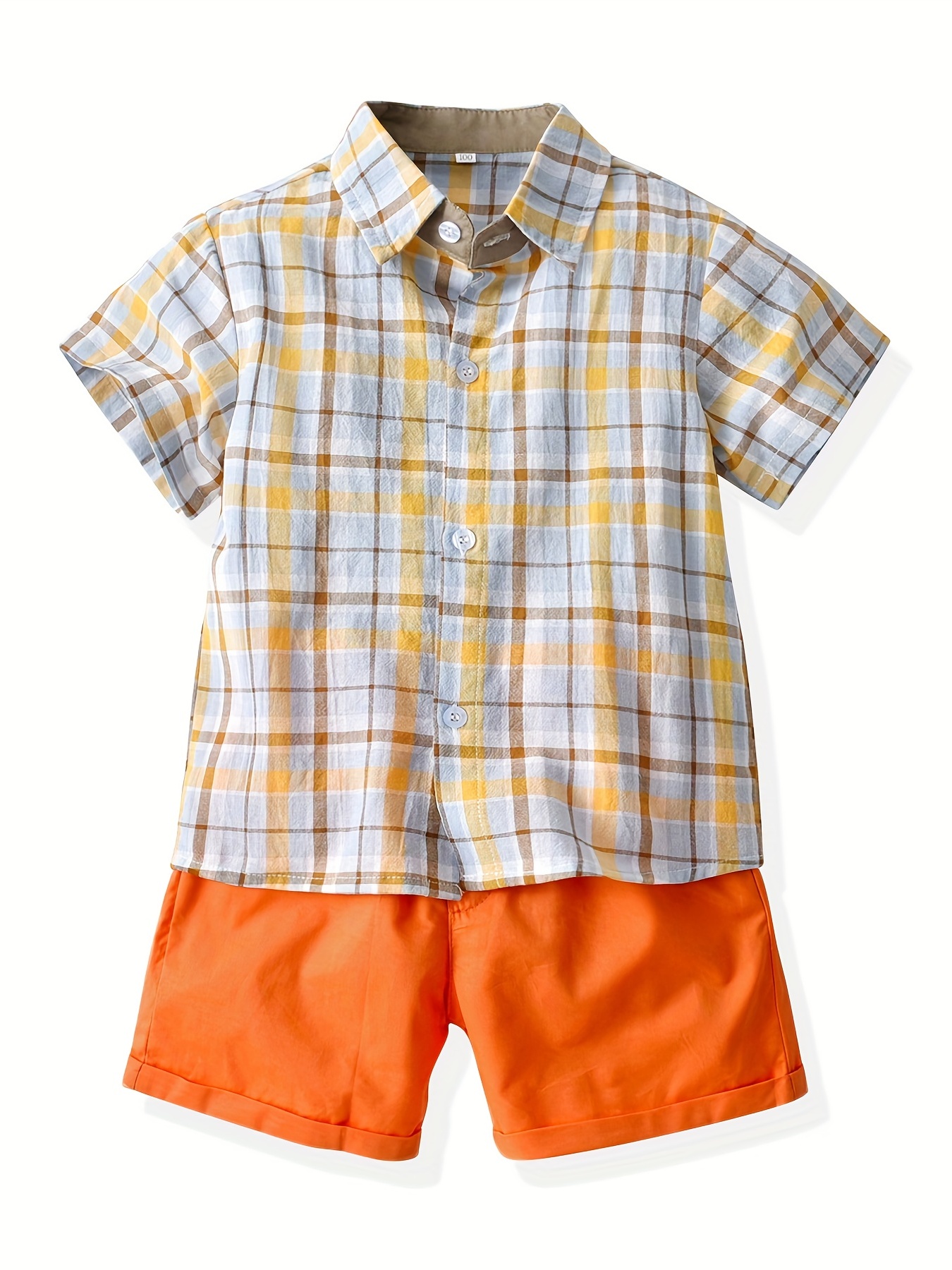 Baby Boys Plaid Stylish Matching Set Tees Top & Shorts Outfit - Temu