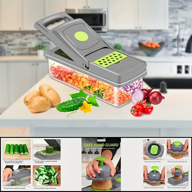 14in1 Multifunctional Vegetable Chopper And Fruit Slicer With Container  Manual Food Grater, Vegetable Slicer, Cutter, Onion Mincer, Potato Shredder  Kitchen Gadgets For Easy Preparation Temu