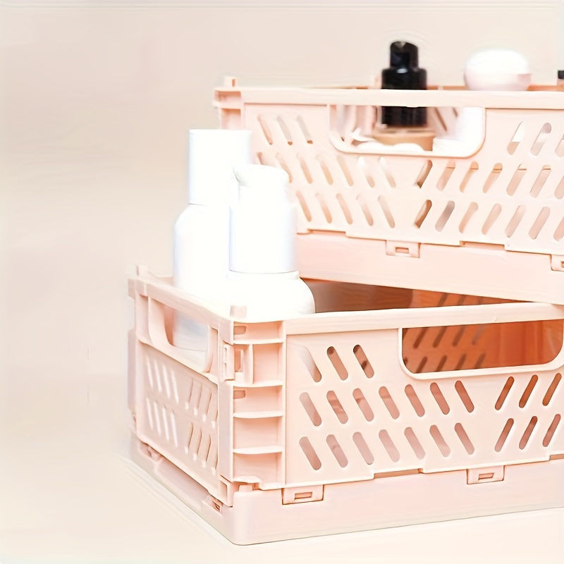 Folding Plastic Storage Basket Tray With Handles Desktop - Temu