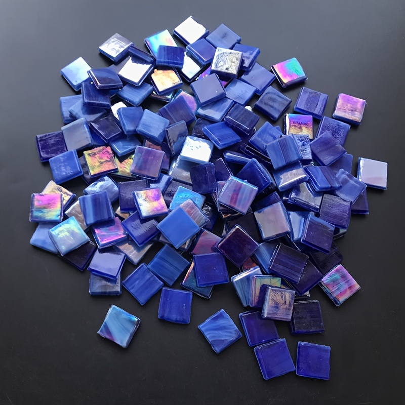 Image of 60pcs Blue Hot Melt Mosaic Tiles 0.591x0.591inch Shiny Ice Jade, Diy Decorative Material Painting Material Square Particles Suitable For Creative Project Production