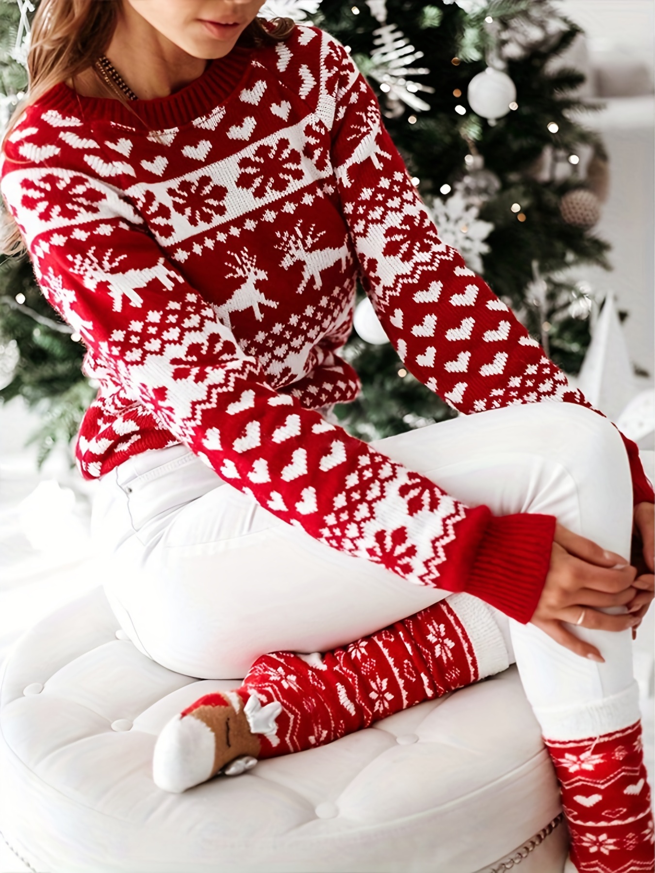 Plus Size Christmas Sweater Women's Plus Colorblock Reindeer - Temu