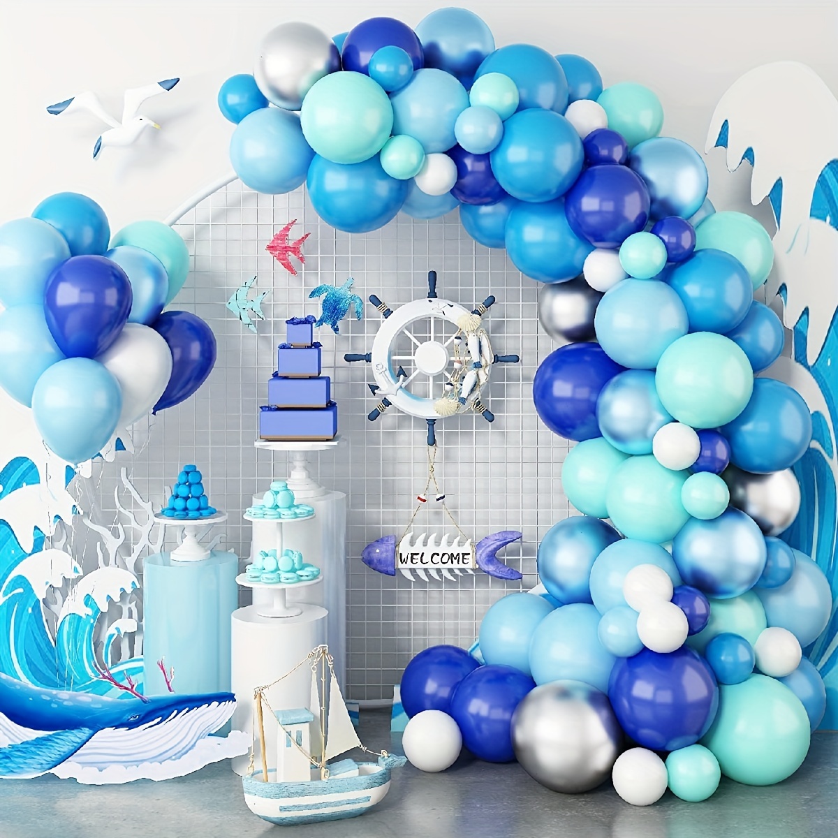  155Pcs Shark Balloon Arch Garland Kit Ocean Under the